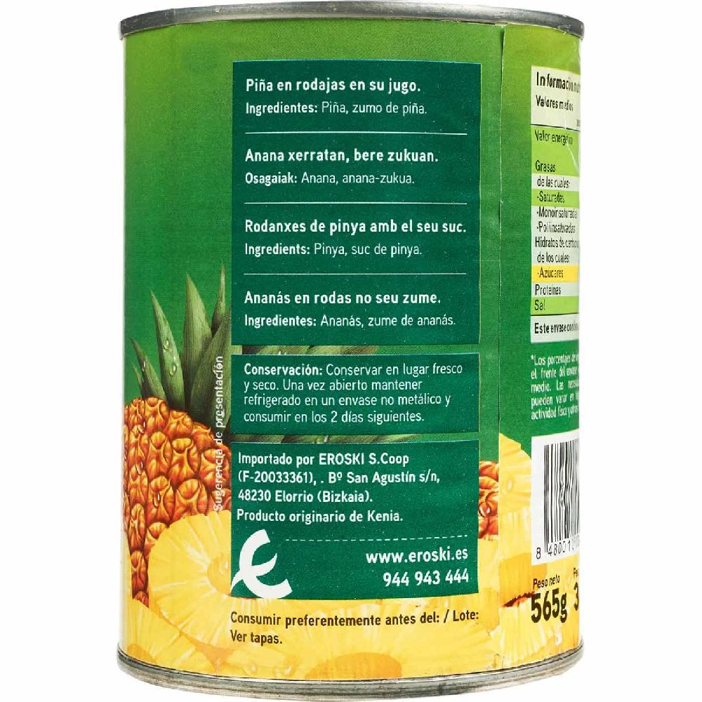 Eroski Piña en rodajas en su jugo EROSKI lata 340 g Ofertas especiales