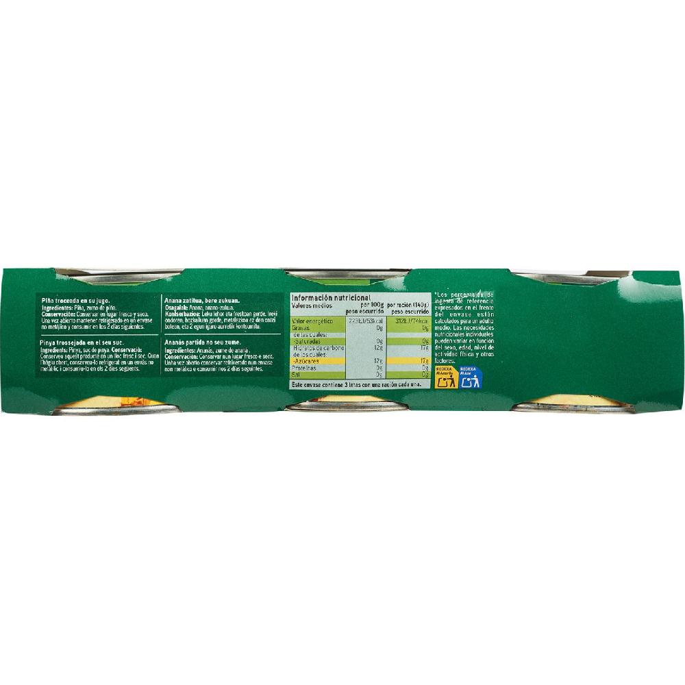 Eroski Piña troceada en su jugo EROSKI pack 3x140 g Grandes ahorros