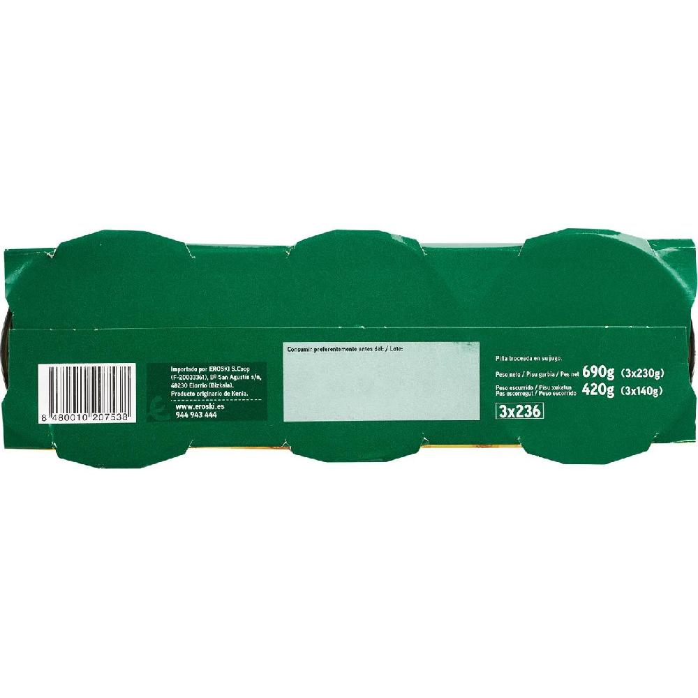 Eroski Piña troceada en su jugo EROSKI pack 3x140 g Grandes ahorros