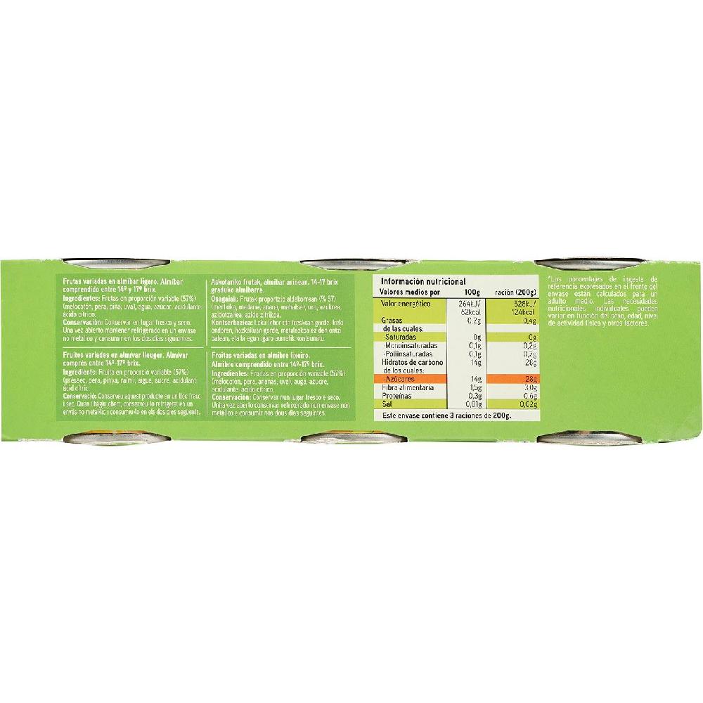 Eroski Frutas variadas en almíbar EROSKI pack 3x115 g Precio ultrabajo