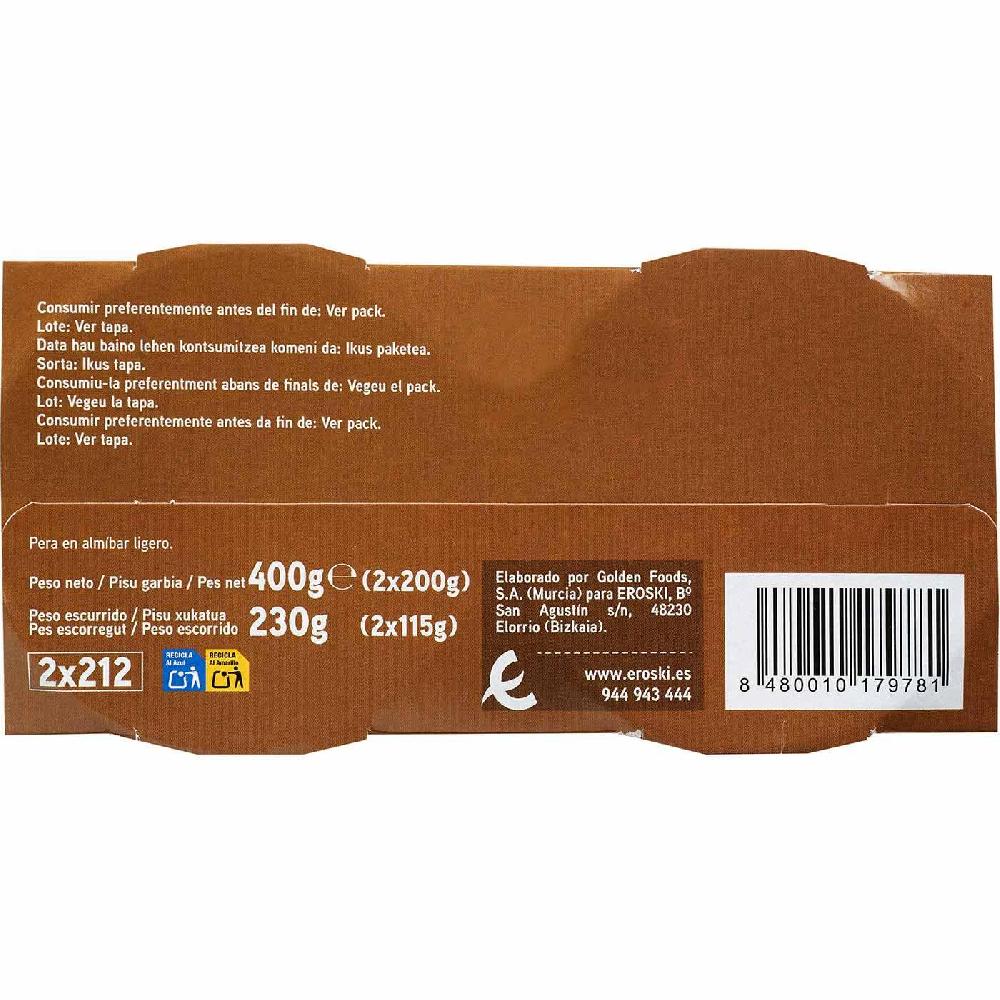 Eroski Pera en dados en almíbar EROSKI pack 2x115 g Devoluciones gratuitas