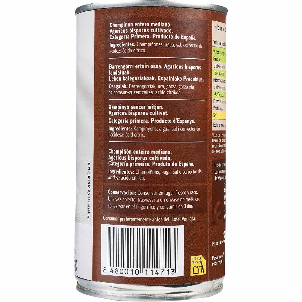 Eroski Champiñon entero extra EROSKI lata 185 g Outlet online