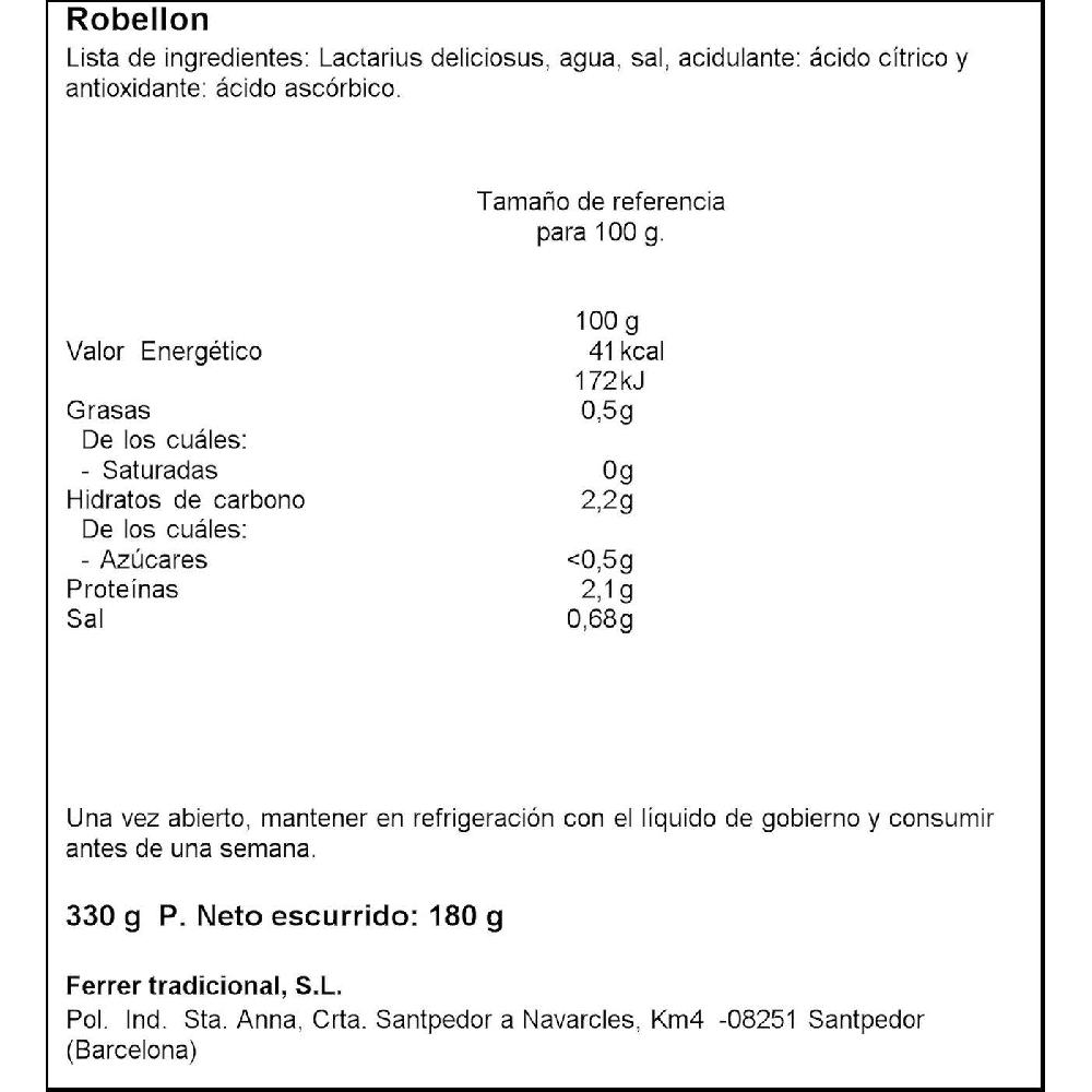 Eroski Rovellón en trozos FERRER frasco 330 g Rebajas baratas