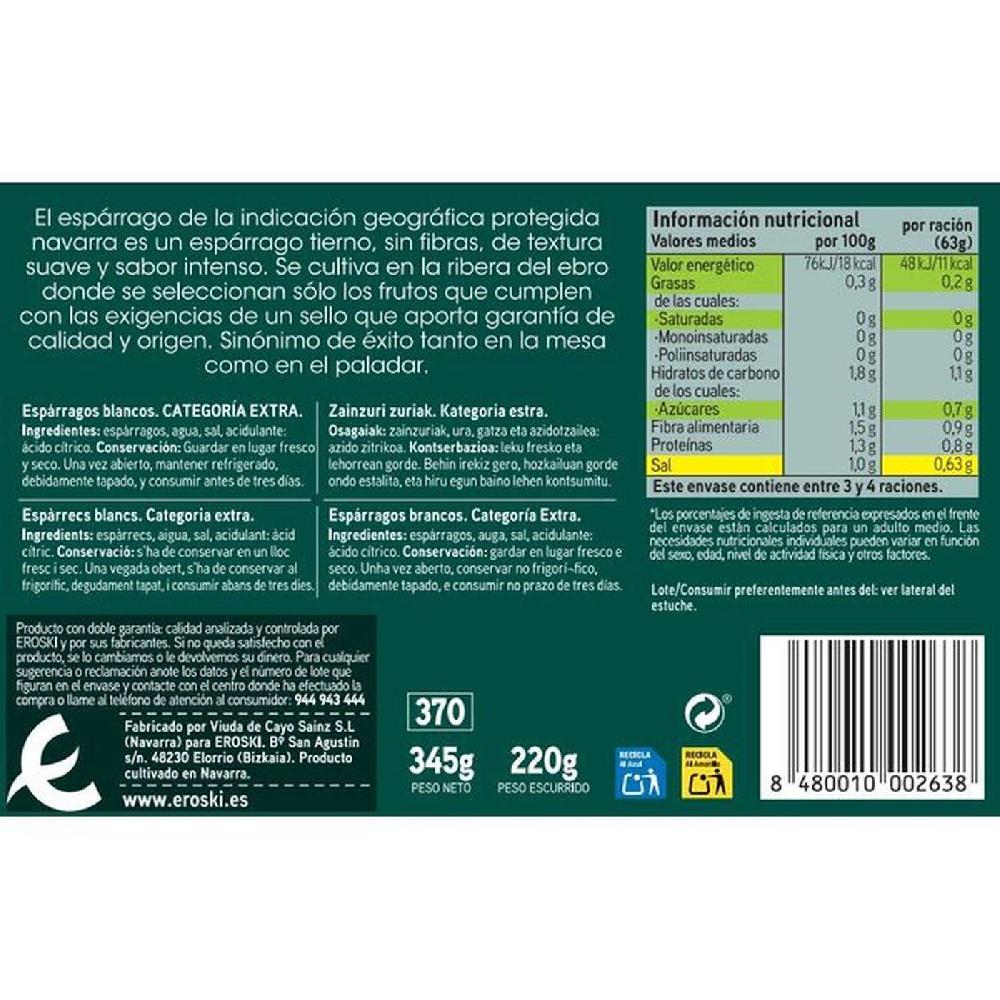 Eroski Espárrago extra IGP Navarra 6/8 piezas EROSKI lata 220 g Descuento