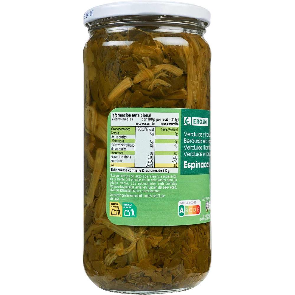 Eroski Espinaca EROSKI frasco 425 g Promoción trimestral