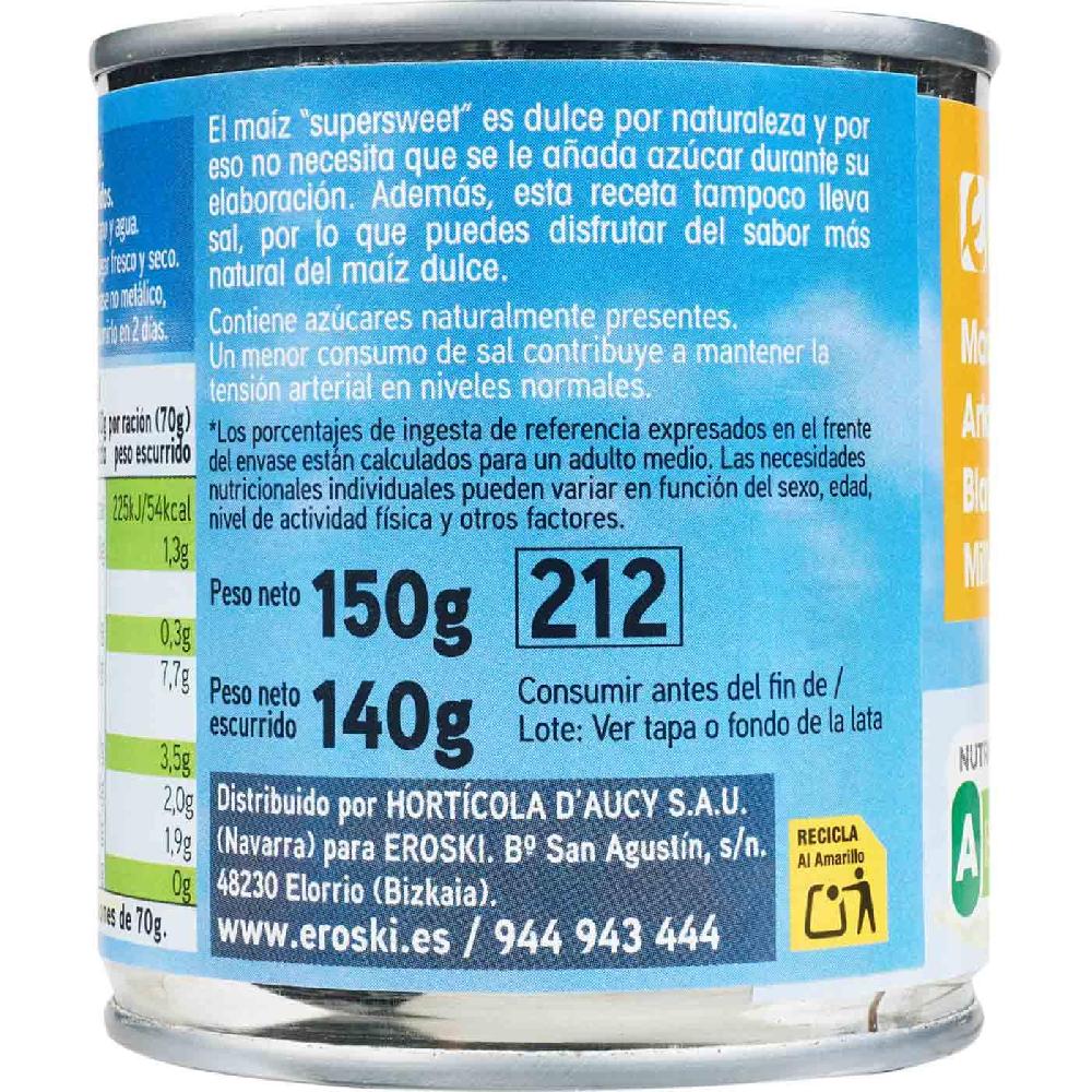Eroski Maíz sin sal-sin azúcar añadido EROSKI pack 2x140 g Ahorra y exporta