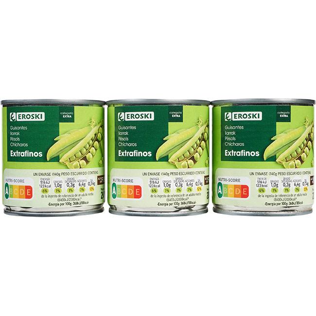Eroski Guisante extrafino EROSKI pack 3x140 g