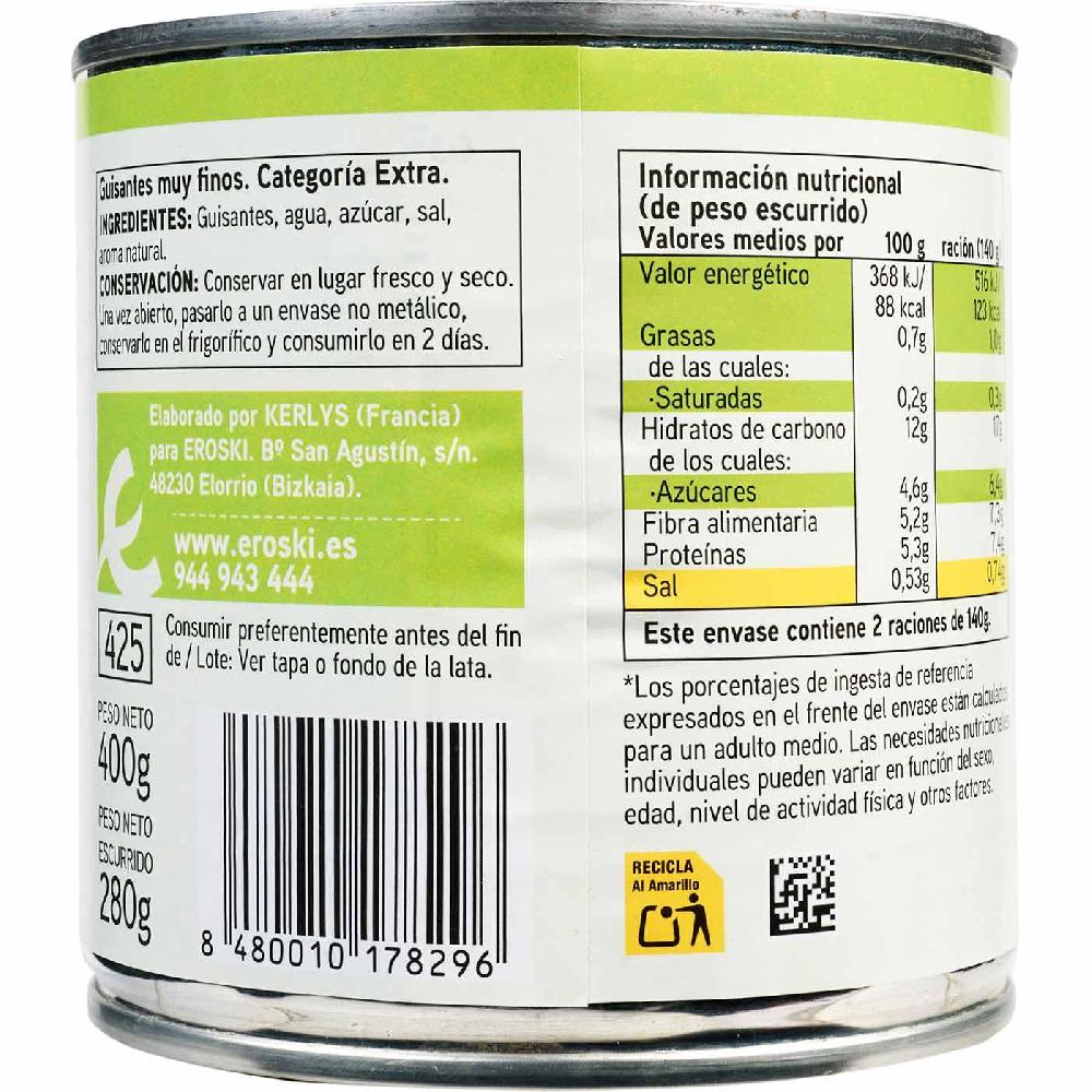 Eroski Guisante muy fino EROSKI BASIC lata 280 g Ofertas de temporada