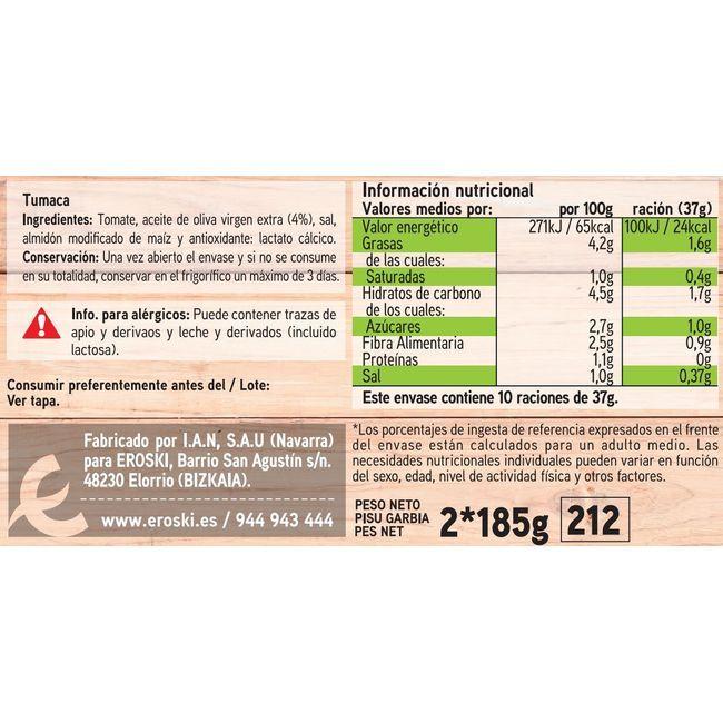 Eroski Tumaca natural EROSKI pack 2x185 g Solo queda un día