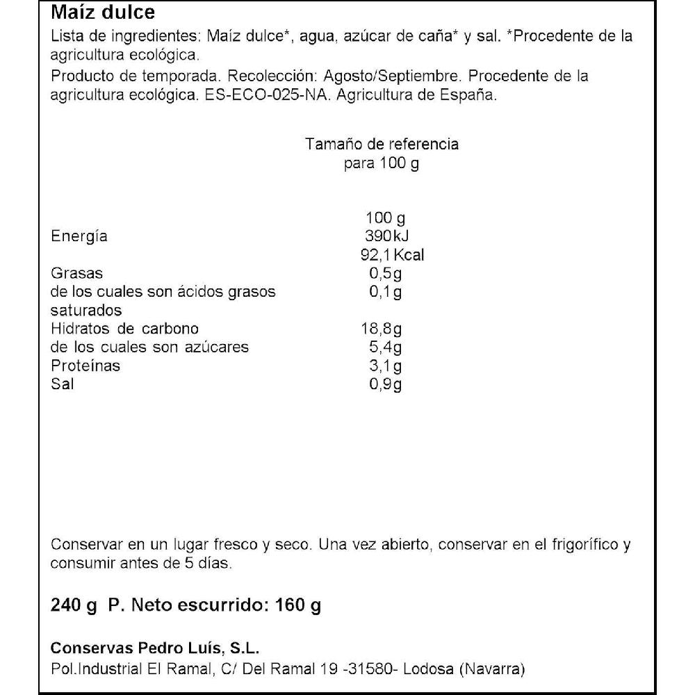 Eroski Maíz ecológico PEDRO LUIS frasco 160 g Última moda