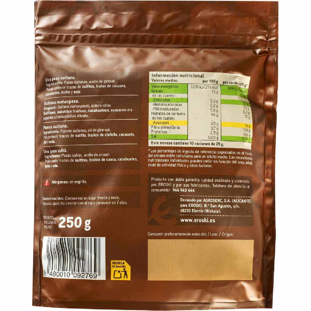 Eroski Pasas sultana EROSKI bolsa 250 g Ofertas de temporada