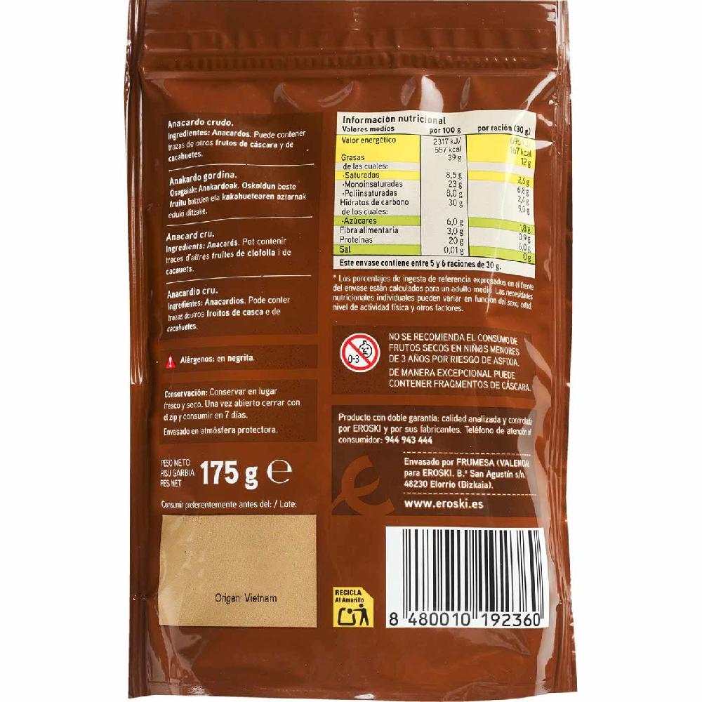 Eroski Anacardo crudo EROSKI bolsa 175 g Rebajas online
