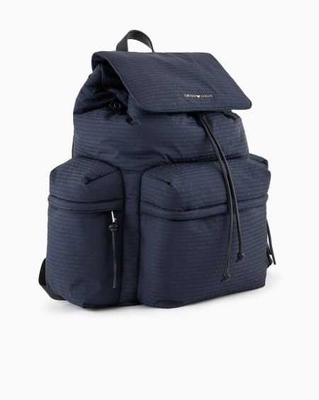 Armani Mochila de tejido jacquard de nailon con inscripción integral de logotipo EA Grandes descuentos