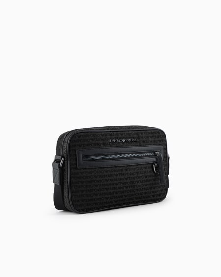 Armani Bolso bandolera de tejido jacquard con inscripción por toda la superficie Ofertas de temporada
