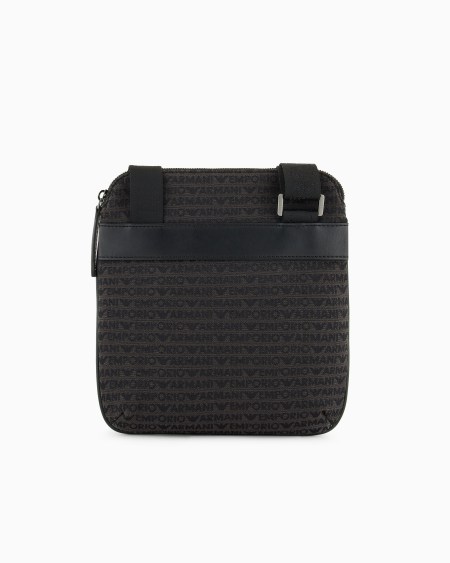 Armani Bolso bandolera plano en tejido jacquard con inscripción integral Ofertas especiales