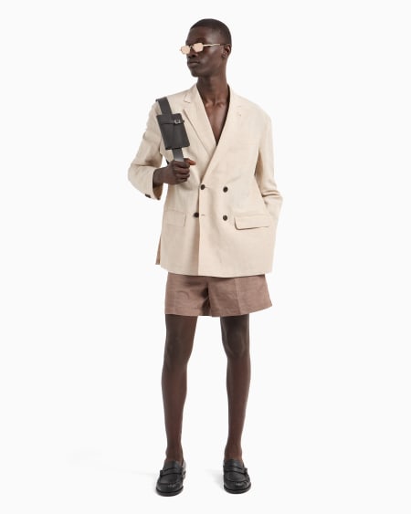 Armani Blazer de abotonadura doble en mezcla de lino Rebajas online