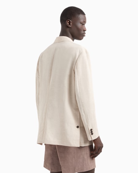Armani Blazer de abotonadura doble en mezcla de lino Rebajas online