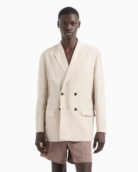 Armani Blazer de abotonadura doble en mezcla de lino Rebajas online