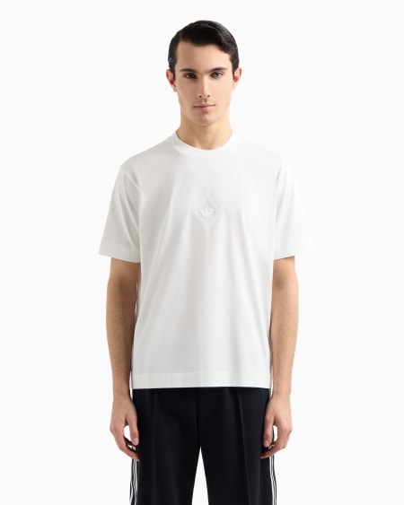 Armani Camiseta de punto con logotipo de águila en relieve Precio de fábrica