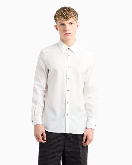 Armani Camisa de algodón con logotipo de jacquard por toda la prenda Promoción trimestral