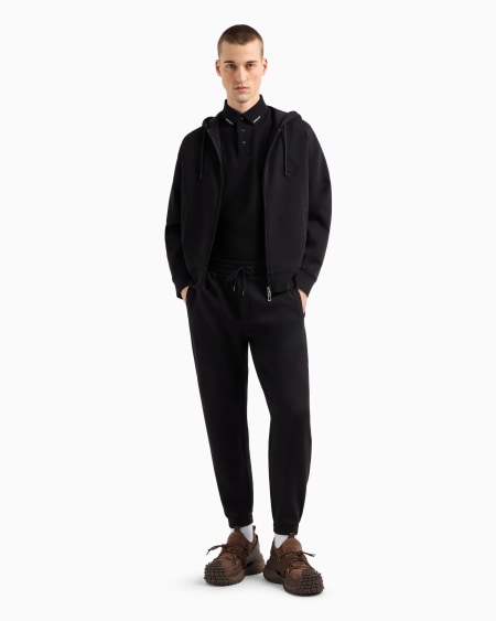 Armani Sudadera con capucha y cremallera de punto doble con logotipo de águila grabado Superdescuento