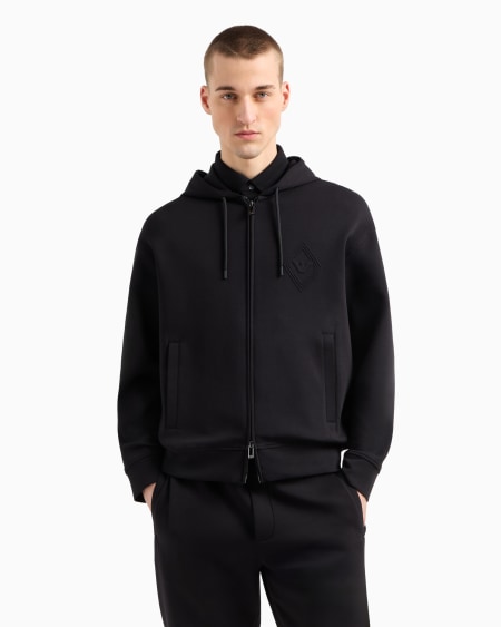 Armani Sudadera con capucha y cremallera de punto doble con logotipo de águila grabado Superdescuento