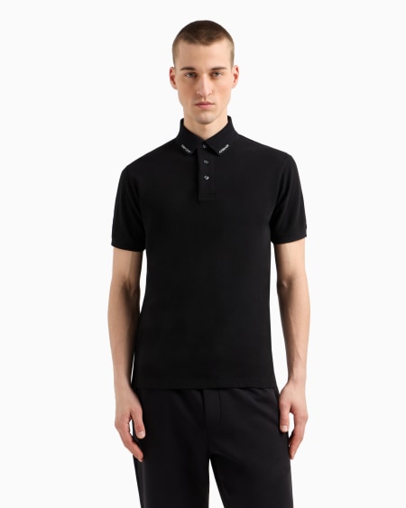 Armani Polo de punto con logotipo en el cuello Grandes descuentos