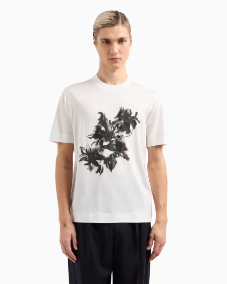 Armani Camiseta en punto de mezcla de lyocell con estampado y bordado floral ASV Libre de impuestos
