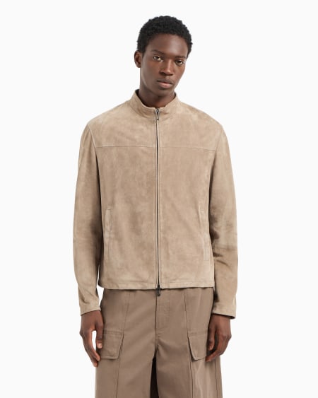 Armani Chaqueta de ante de cabra con cremallera completa Última moda
