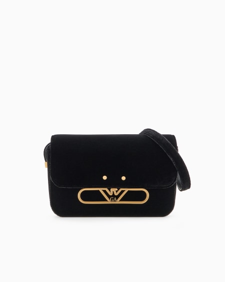 Armani Bolso bandolera de terciopelo con logotipo de águila de metal