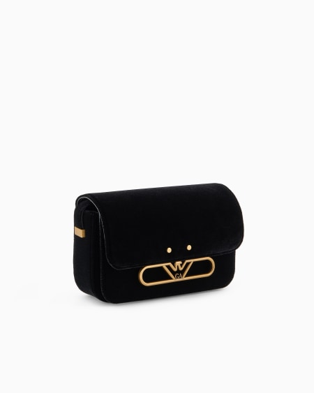 Armani Bolso bandolera de terciopelo con logotipo de águila de metal Outlet online
