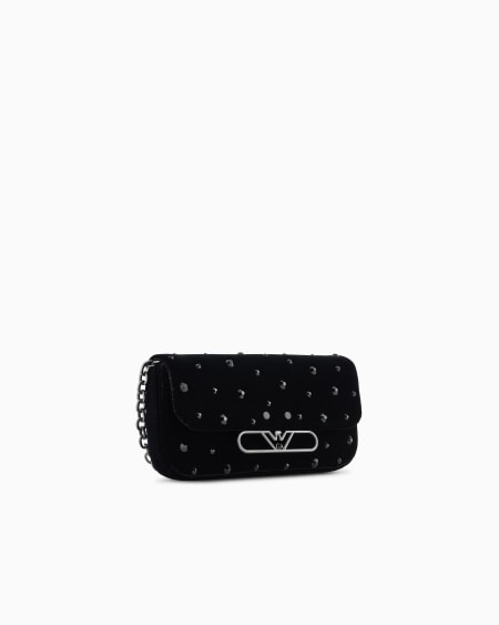 Armani Minibolso bandolera de terciopelo con strass y logotipo de águila de metal Gran oferta