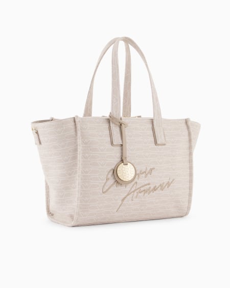 Armani Bolso shopper mediano en lona de tejido jacquard con monograma integral Rebajas top