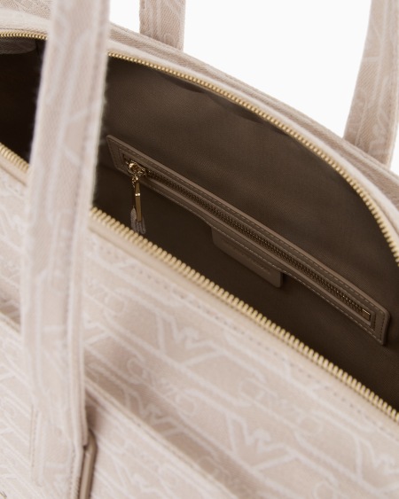Armani Bolso shopper mediano en lona de tejido jacquard con monograma integral Rebajas top