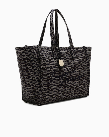 Armani Bolso shopper grande en lona de tejido jacquard con monograma integral Precio de fábrica