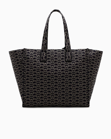 Armani Bolso shopper grande en lona de tejido jacquard con monograma integral Precio de fábrica