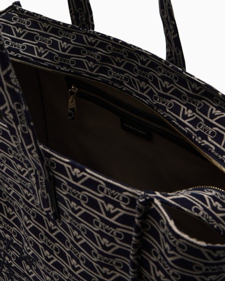 Armani Bolso shopper grande en lona de tejido jacquard con monograma integral Precio de fábrica