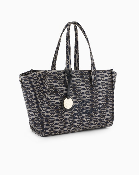 Armani Bolso shopper mediano en lona de tejido jacquard con monograma integral Promoción por tiempo limitado