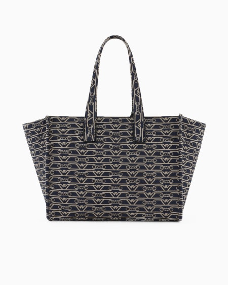Armani Bolso shopper mediano en lona de tejido jacquard con monograma integral Promoción por tiempo limitado
