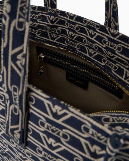 Armani Bolso shopper mediano en lona de tejido jacquard con monograma integral Promoción por tiempo limitado