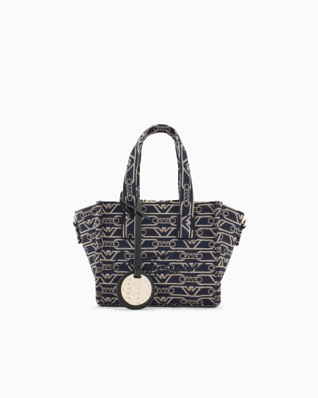 Armani Bolso shopper pequeño en lona de tejido jacquard con monograma integral Solo hoy