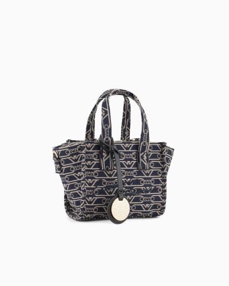 Armani Bolso shopper pequeño en lona de tejido jacquard con monograma integral Solo hoy