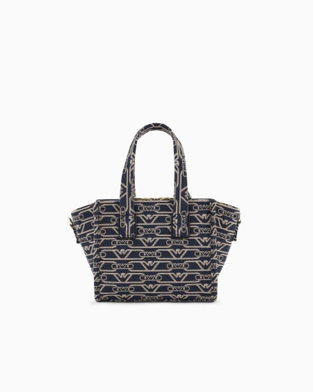 Armani Bolso shopper pequeño en lona de tejido jacquard con monograma integral Solo hoy