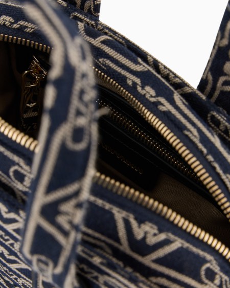 Armani Bolso shopper pequeño en lona de tejido jacquard con monograma integral Solo hoy