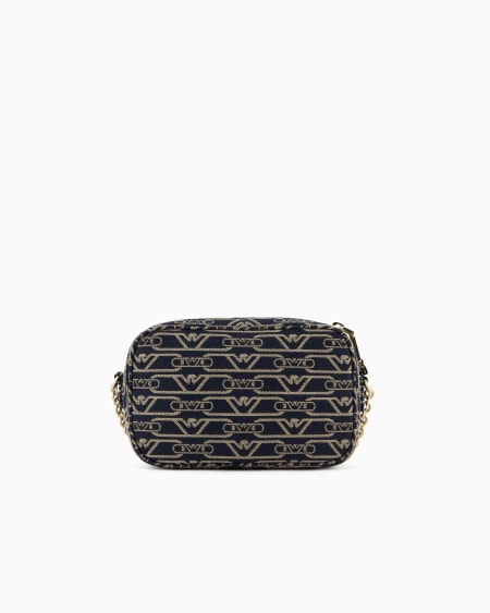 Armani Funda para cámara en lona de tejido jacquard con monograma integral y correa de cadena Oferta especial de fábrica
