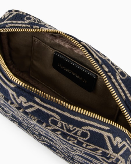 Armani Funda para cámara en lona de tejido jacquard con monograma integral y correa de cadena Oferta especial de fábrica