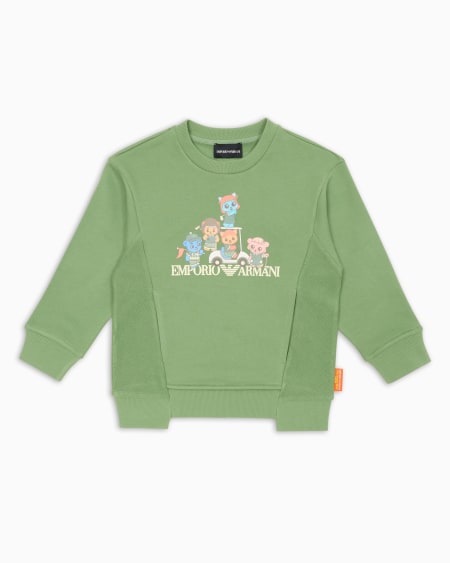 Armani Sudadera de punto orgánico con estampado Manga Bear Crew ASV