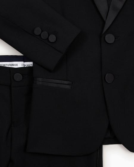 Armani Traje esmoquin de abotonadura sencilla de lana fría con detalles de satén Outlet online