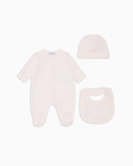 Armani Coffret-cadeau dors-bien bavoir et bonnet en jersey avec motif optique aigles Ventas relámpago
