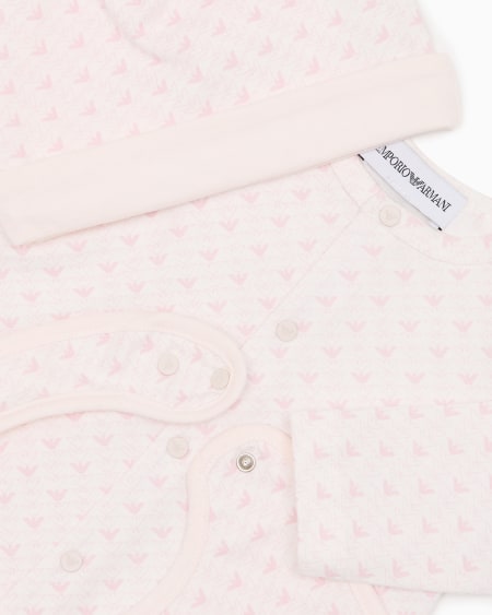 Armani Coffret-cadeau dors-bien bavoir et bonnet en jersey avec motif optique aigles Ventas relámpago